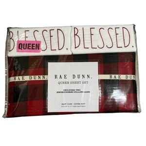 Rae Dunn Plaid Queen Sheet Set with Embroidered “Blessed” Pillowcases